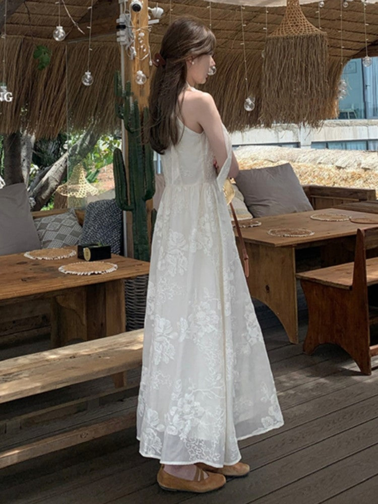 Sleeveless Midi Dresses for Summer New Embroidery A-line Korean Vestidos Mujer