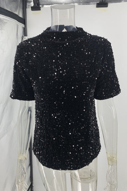 Sequins Sequined O Neck T-shirts