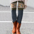 Vintage Icelandic Pattern Color Block Casual Leggings elevenforest