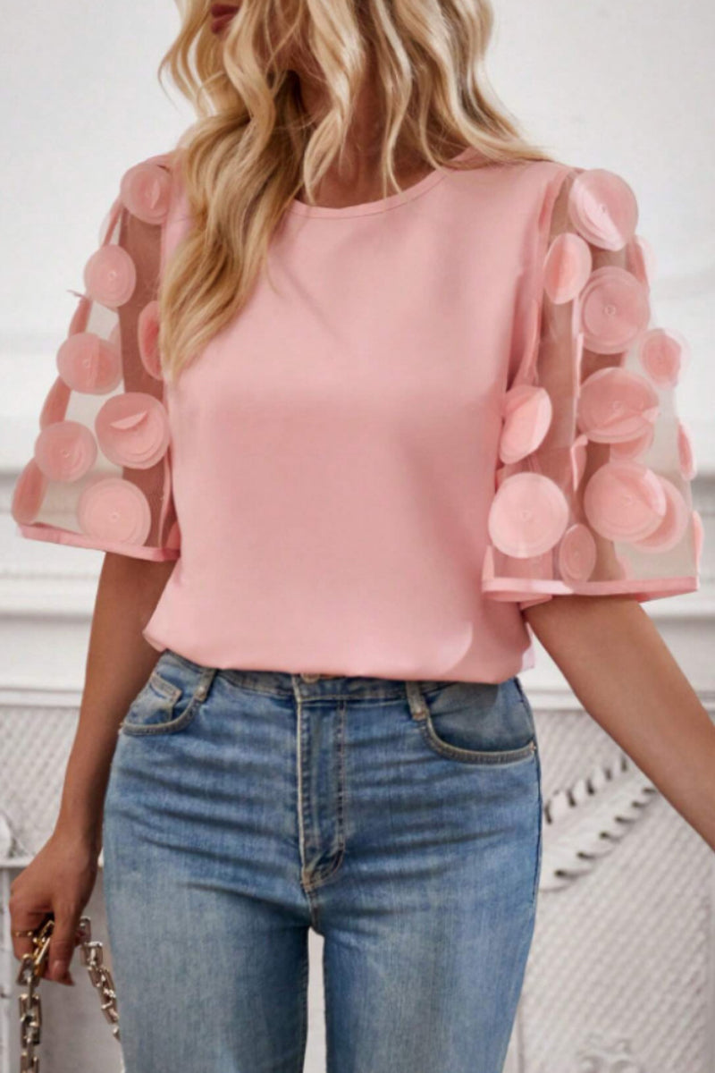 Sweet Appliques O Neck T-shirts