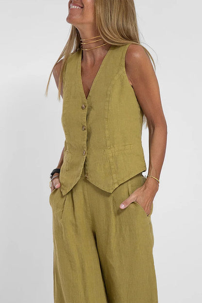 Linen Waistcoat Two Set Suits