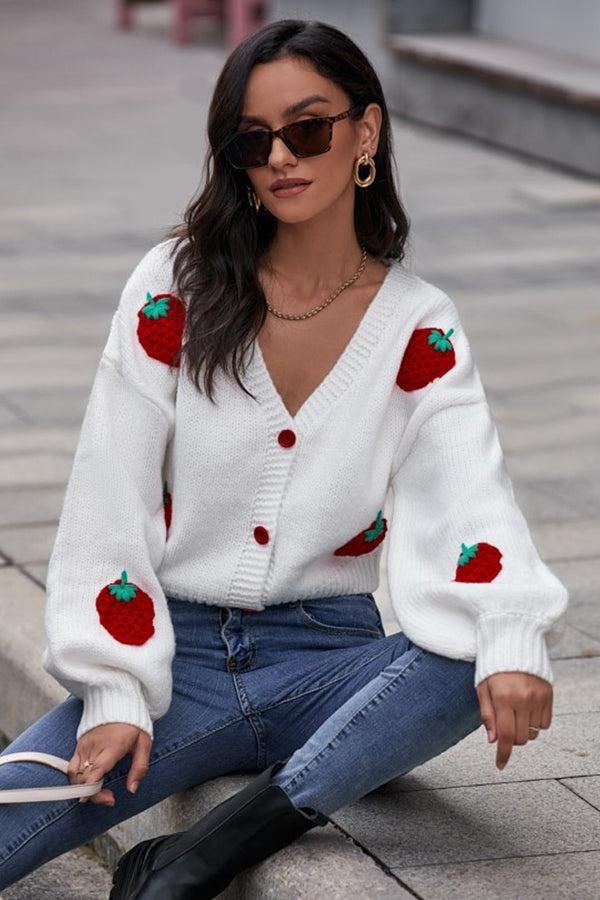 Hanna Strawberry Knit Sweater Cardigan