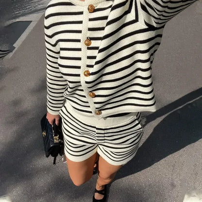 Taruxy Knitted Shorts 2 Piece Sets Outfits Loose Cardigan Sweater Woman Winter Street High Waist Short Suits