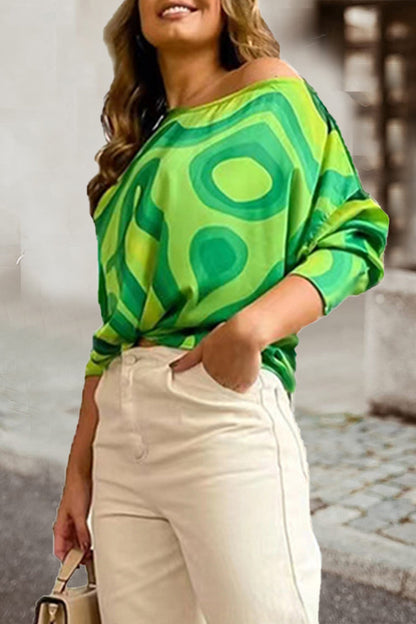 Work Print Patchwork Oblique Collar T-shirts
