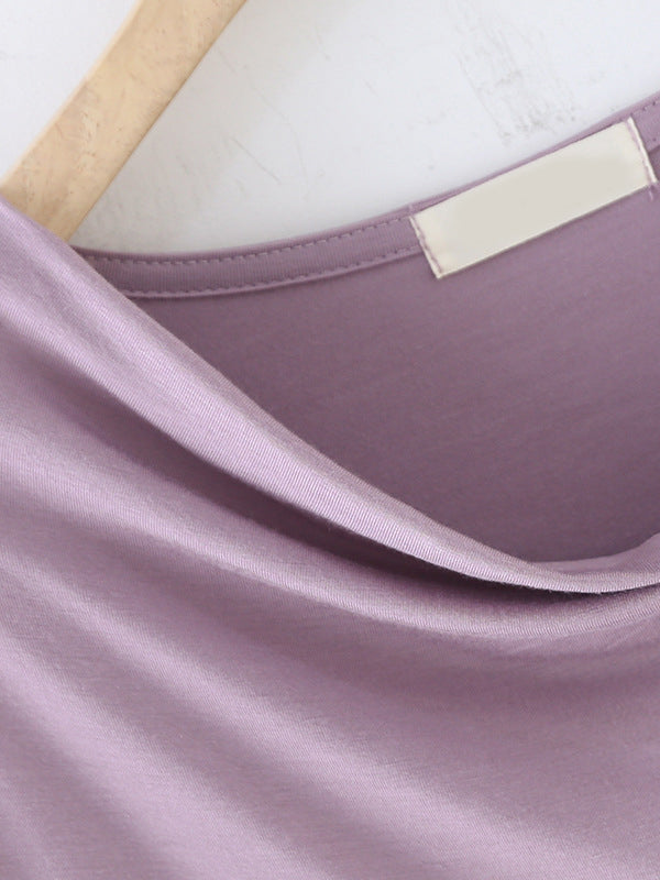 Short Sleeves Pleated Color Heaps Collar T-shirts Tops