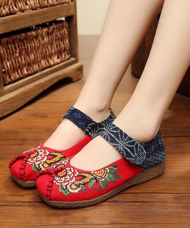Red Cotton Embroidered Fabric Flat Shoes for Splicing Flats