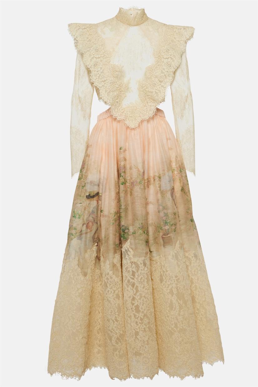 Lace Long Sleeve Top ?high Waist Midi Skirt Set