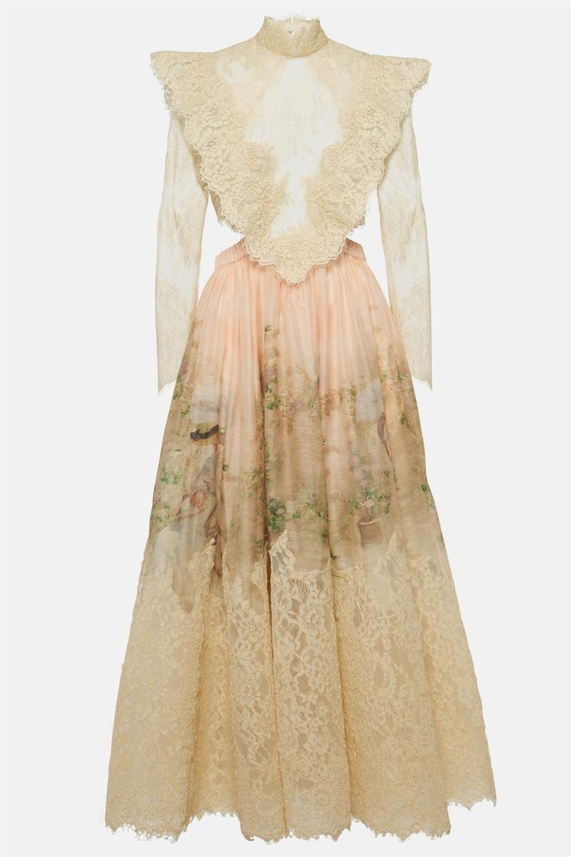 Lace Long Sleeve Top ?high Waist Midi Skirt Set