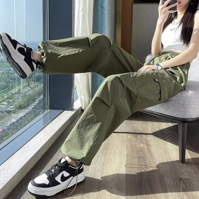 Joggers Cargo Pants for High Waist Pants Drawstring Wide Leg Baggy Trousers Y2k Slim Sweatpants