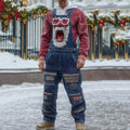 Comstylish Men's Angry Santa Claus Print Denim Jumpsuit
