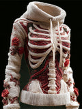 Halloween Skeleton & Floral Art Women's Hooded Sweater artswardrobe