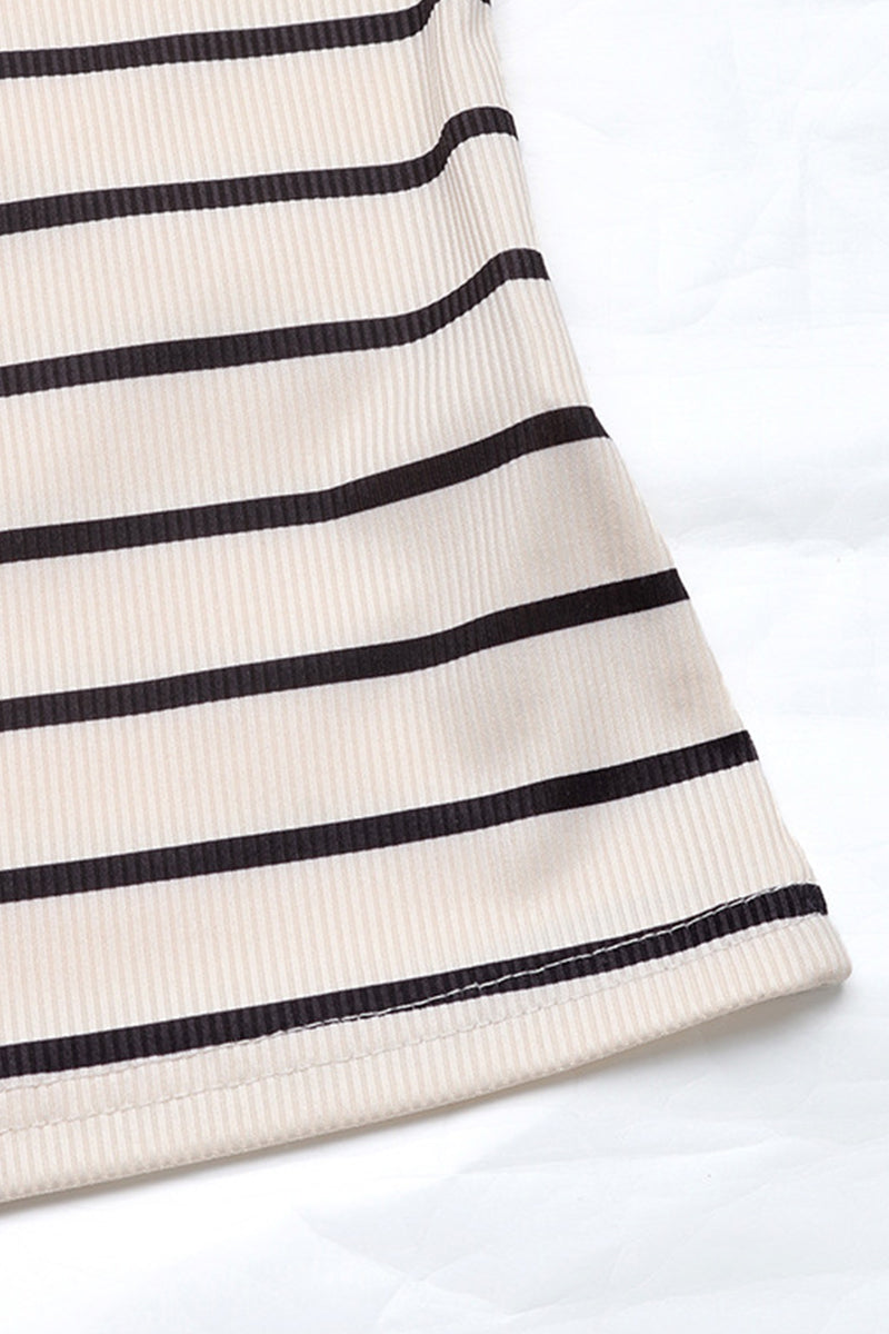 Stripe Patchwork Flower Shape Off Shoulder T-shirts