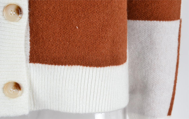 Autumn Winter ’s Plaid Stitching Knitwear Cardigan Sweater Coat