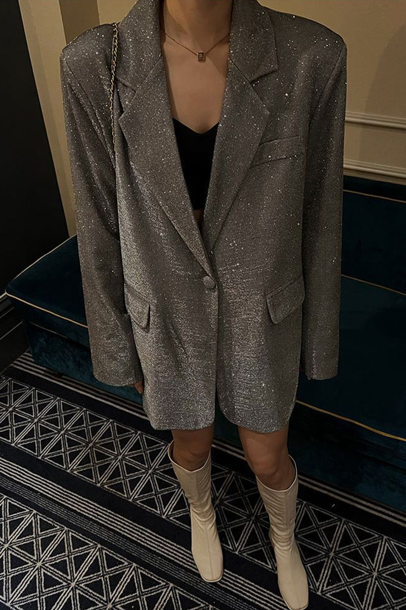 British Style Sequined Turn-back Collar Overcoat