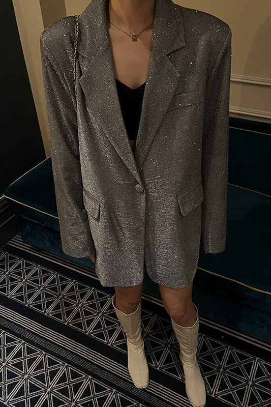 British Style Sequined Turn-back Collar Overcoat