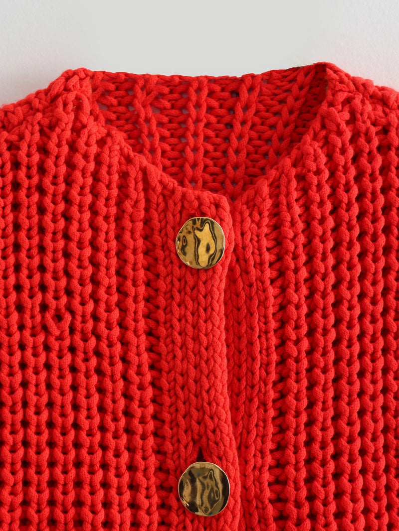 Large Buttons Color Knit Vest Cardigan