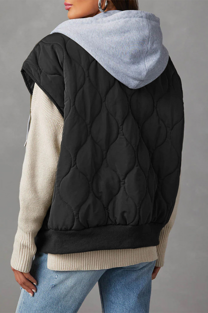 Zipper Contrast Hooded Waistcoats