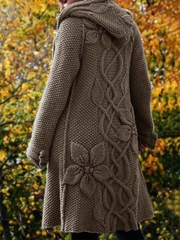 Women'S Floral Jacquard Hooded Sweater Cardigan artswardrobe