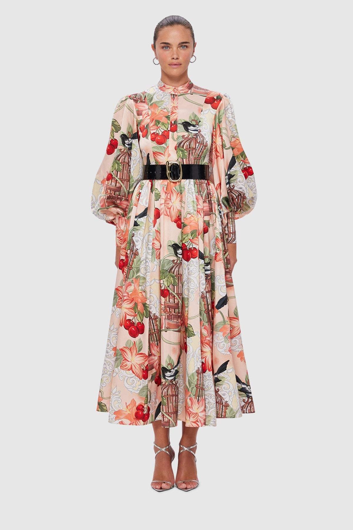 Printed Lantern Sleeve Midi Dress