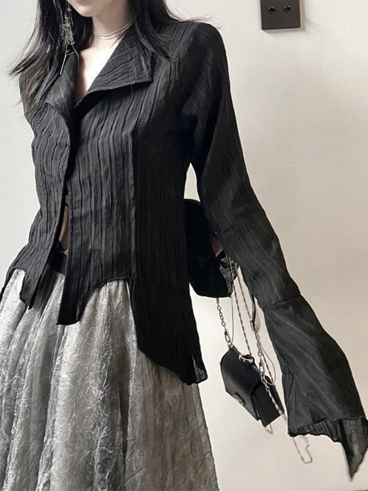 Gothic Black Shirt Yamamoto Style Dark Aesthetic Blouse Irregular Designer Clothes Emo Alt Clothes Grunge Tops Y2k