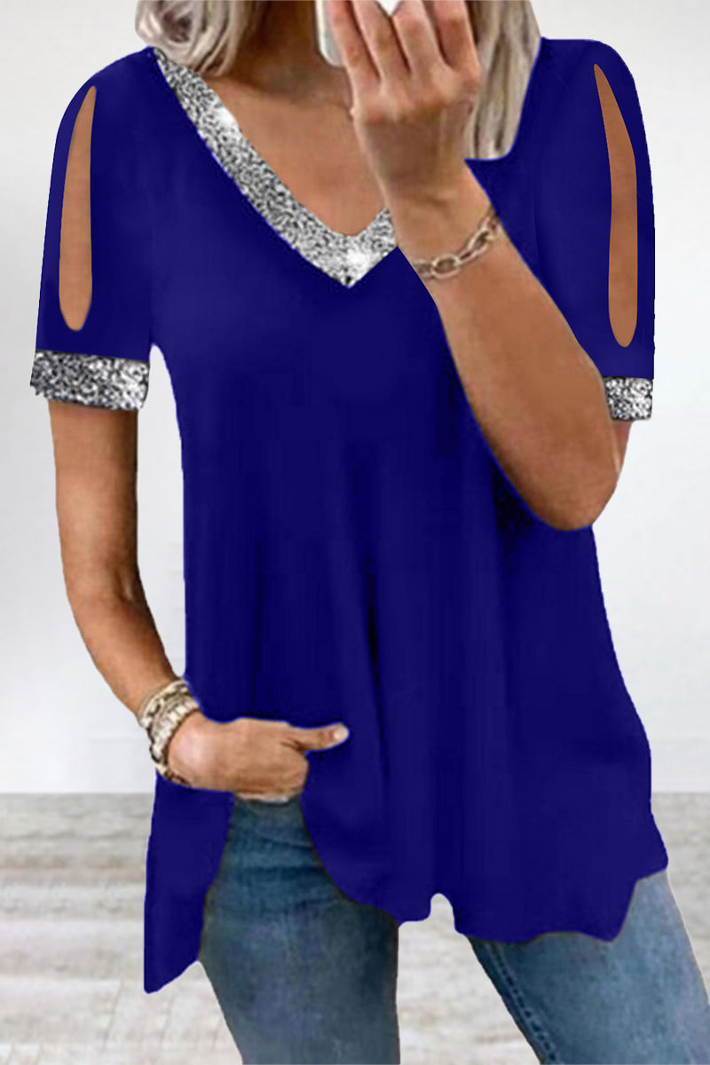 Sequins V Neck T-shirts