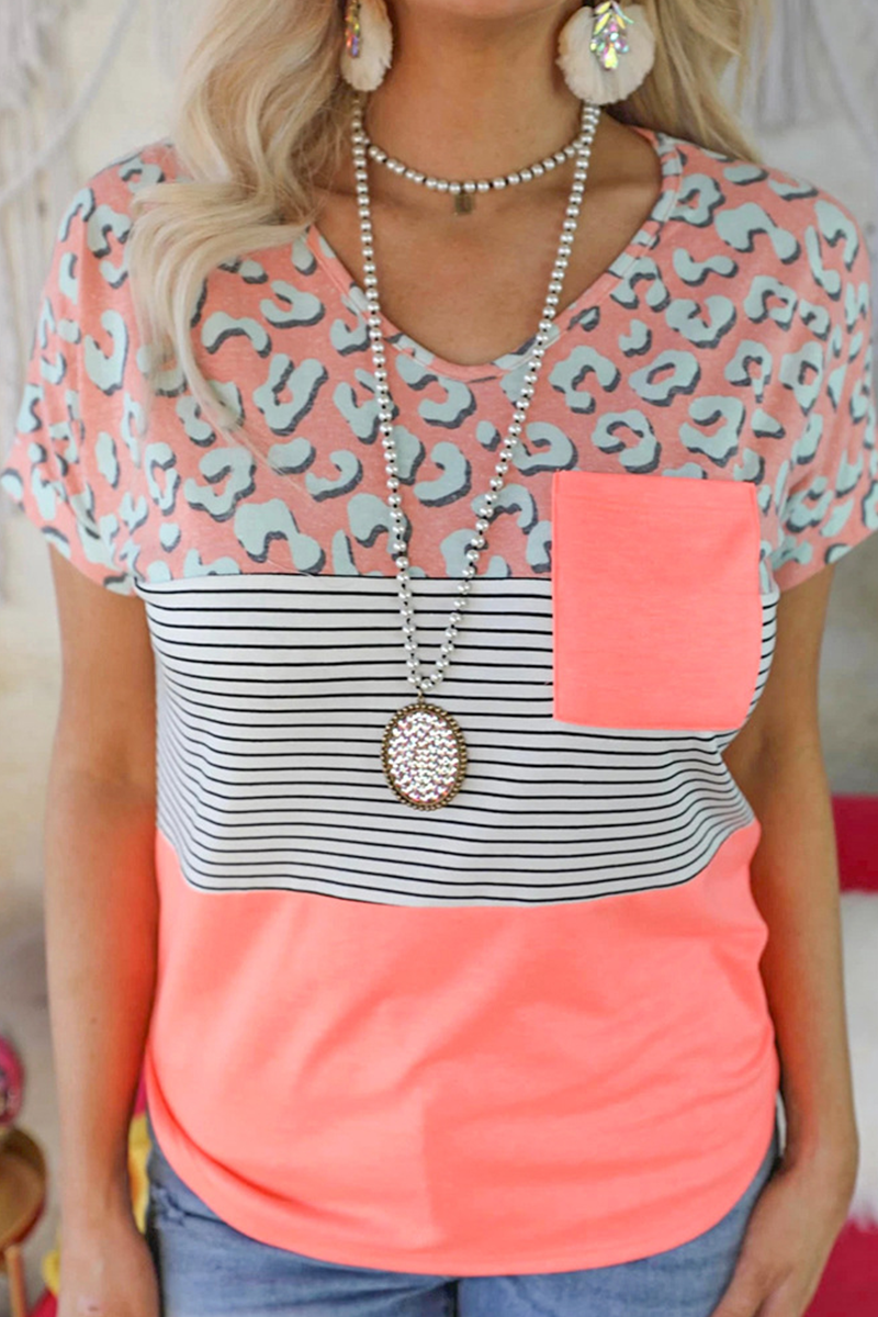 Print Patchwork V Neck T-shirts