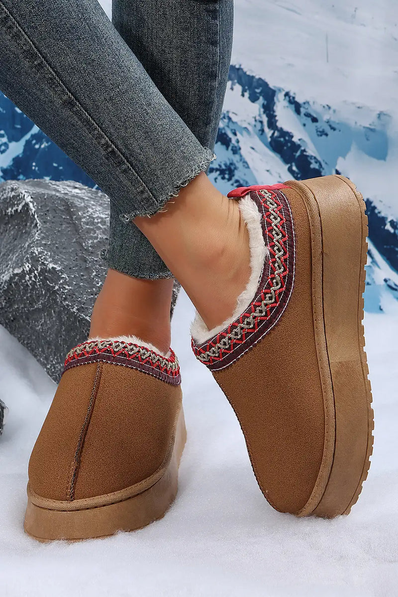 Plush Lined Snow Boots Chestnut Suede