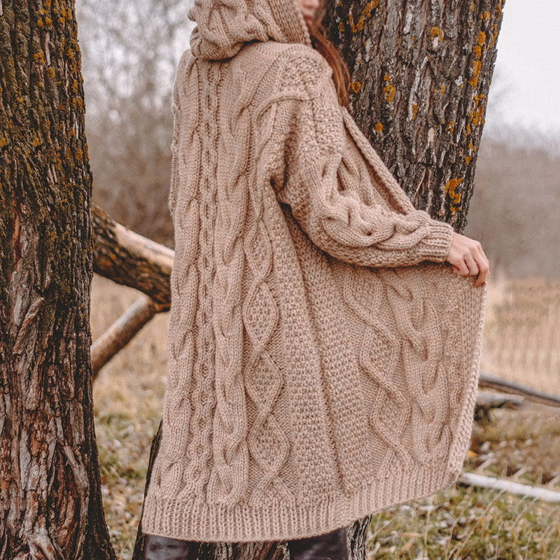 Women'S Warm Thick Knitted Sweater Hooded Cardigan elevenforest