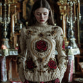 Women's Halloween Red Rose High Collar Sweater artswardrobe
