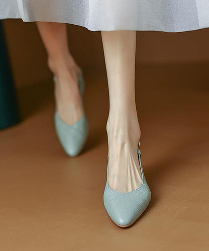 Blue Chunky Cowhide Leather Comfy Splicing Sandals Pointed Toe Ap1003