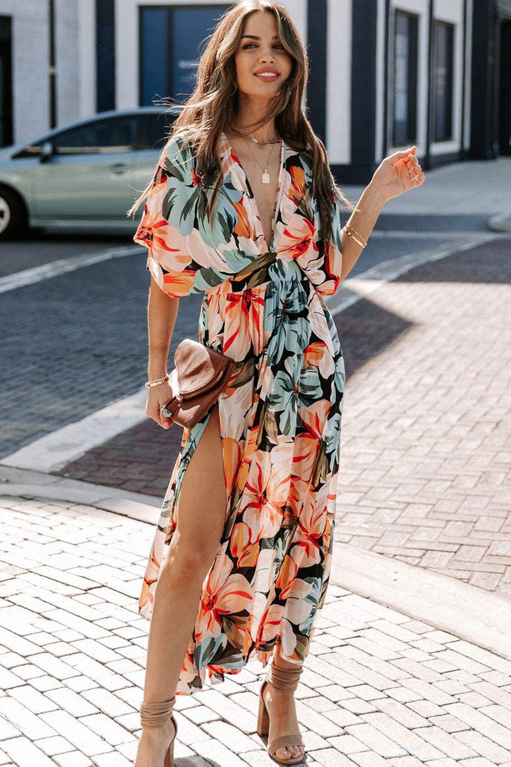 V-neck Slit Midi Dress
