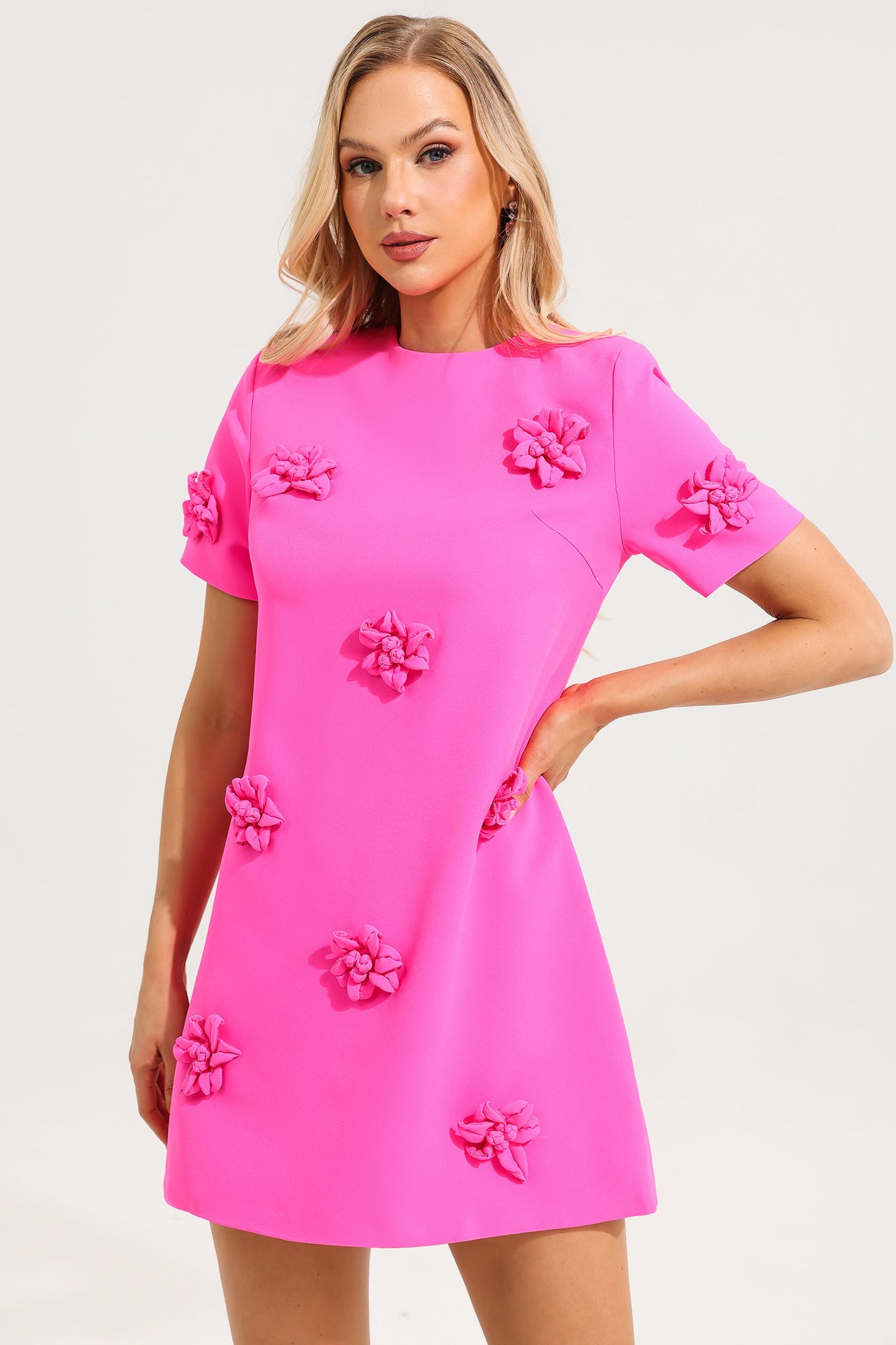3d Short Sleeve Mini Dress