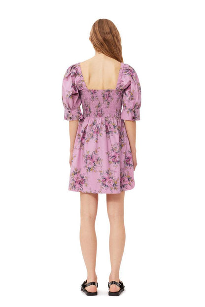 Puff Sleeve Square Collar Smocked Elastic Mini Dress
