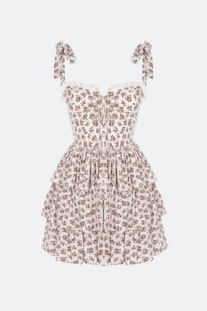Aleth Printed Bow-tie Tiered Mini Dress