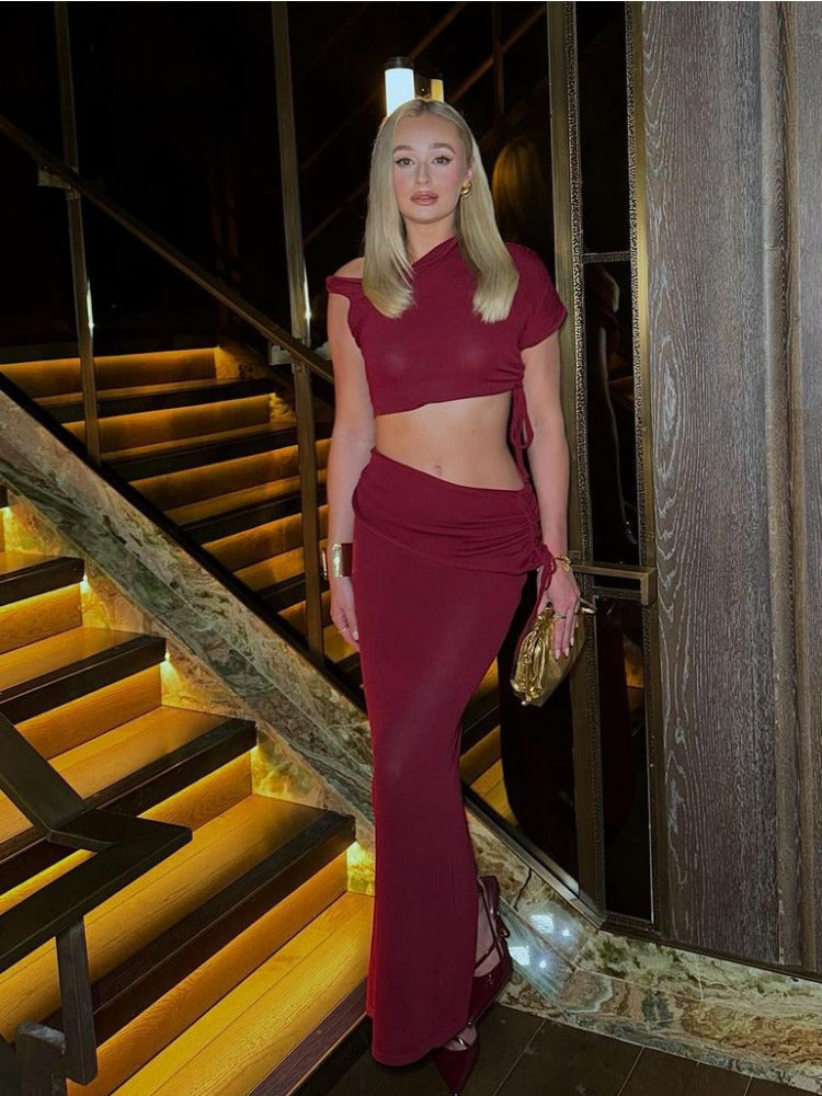 Taruxy Bandage Maxi Skirt 2 Piece Sets Outfits Slim Tank Tops Lady Party Bodycon Long Dress Sets
