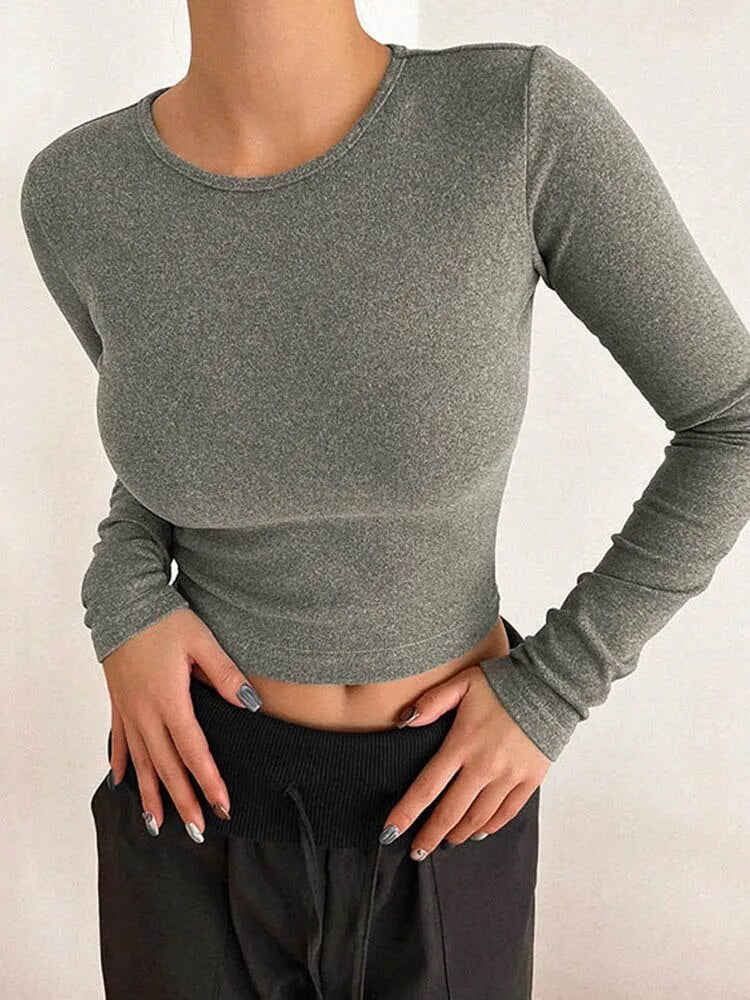 Autumn Winter Basic Tees for Long Sleeve T Shirt Round Neck Slim Tops Korean Shirts