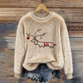 Comstylish Women's Christmas Dachshund Embroidered Cozy Crew Neck Plush Sweatshirt