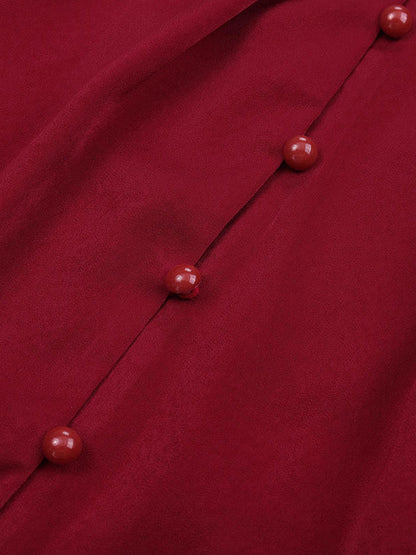 Loose Puff Sleeves Pleated Color Split-joint Stand Collar Blouses