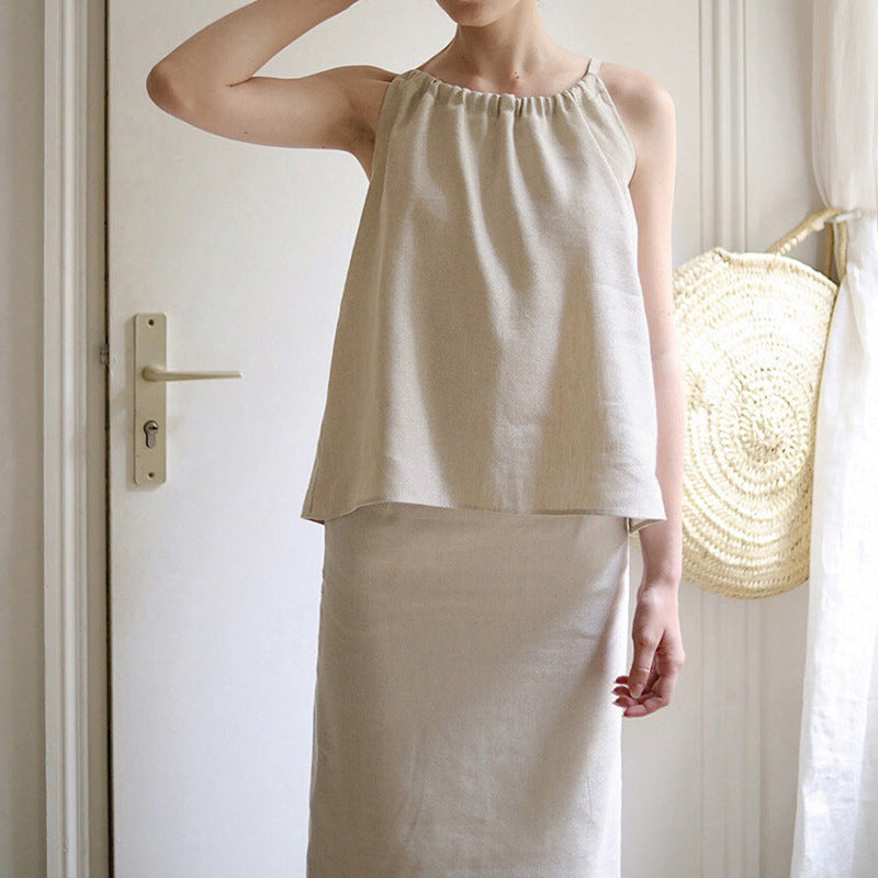 Linen Camisole: ’s Summer French Halter Sleeveless Strap Top