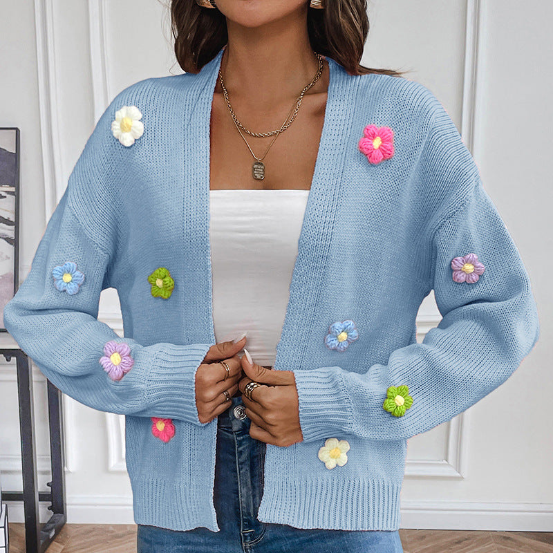 Hand Crocheting Sweet Knitted Cardigan Sweater Coat Idle Loose Sweater