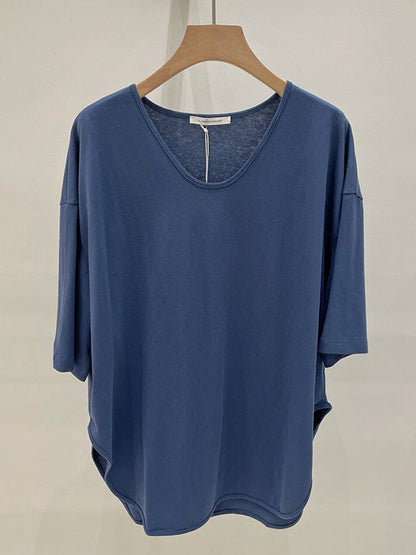 Loose Split-side Color V-neck T-shirts Tops