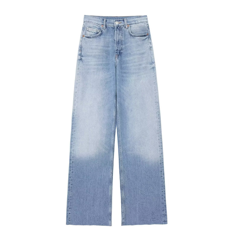Washed White High Waist Wide Leg Pants for