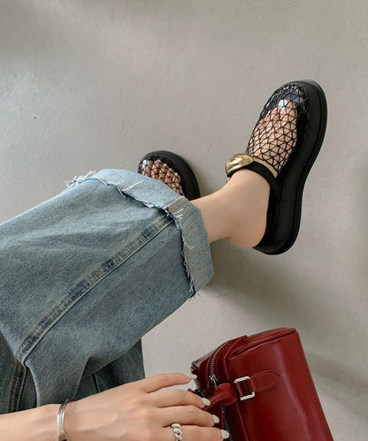 Black Hollow Out Breathable Mesh Platform Slide Sandals