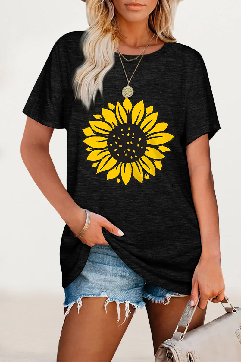 Print Flowers O Neck T-shirts