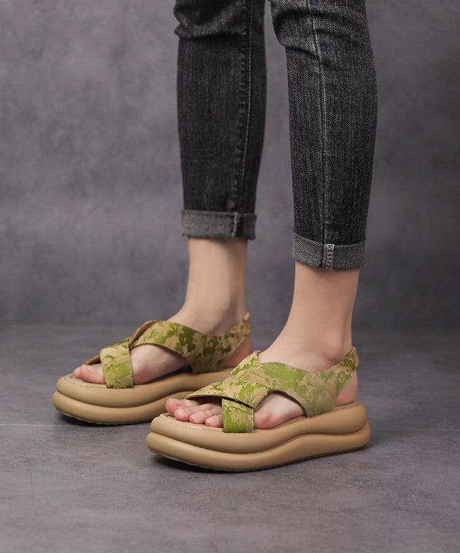 Boutique Green Hollow Out Peep Toe Sandals Platform Kj036