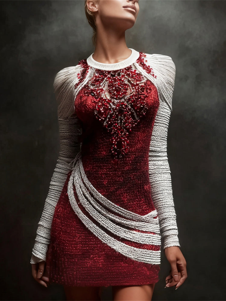 Halloween Rhinestone & Bandage Art Women's Knit Mini Dress artswardrobe