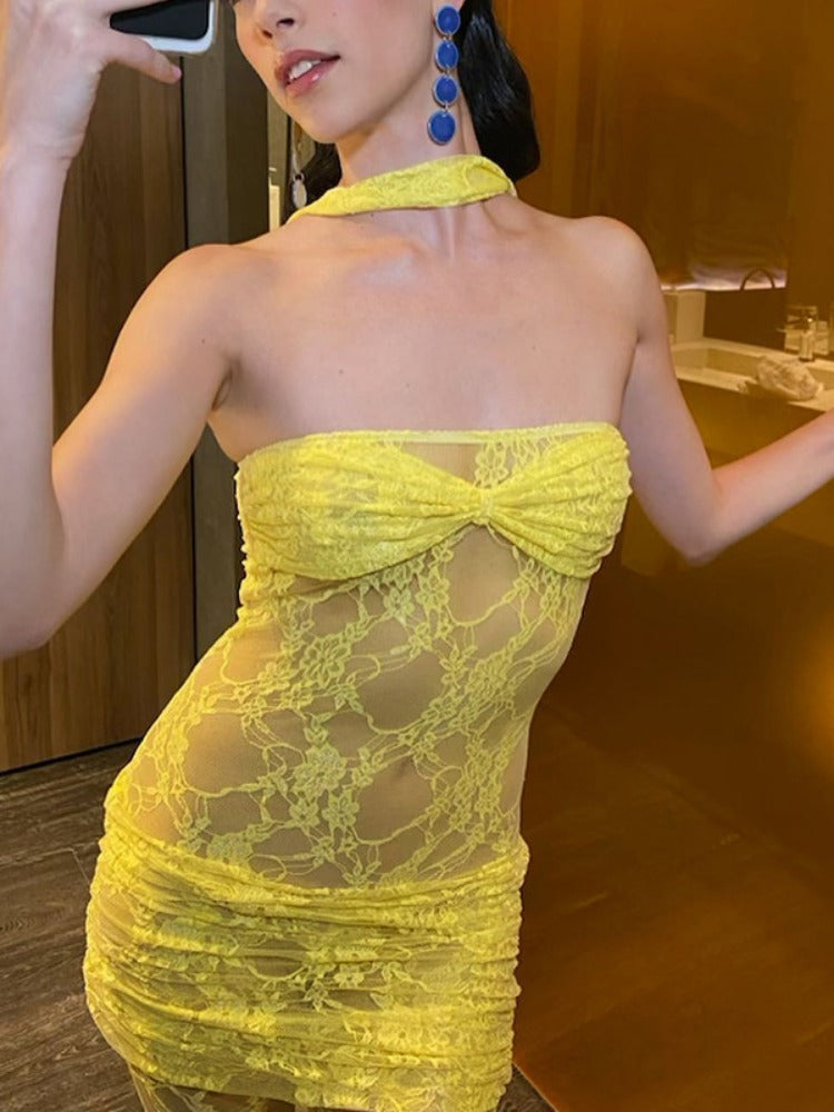 Taruxy See-through Lace Two Piece Set for Slim Jumpsuit High Waist Lace Pants Set Outfits Summer