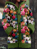 Cats And Flowers Embroidered Cozy Hooded Cardigan artswardrobe