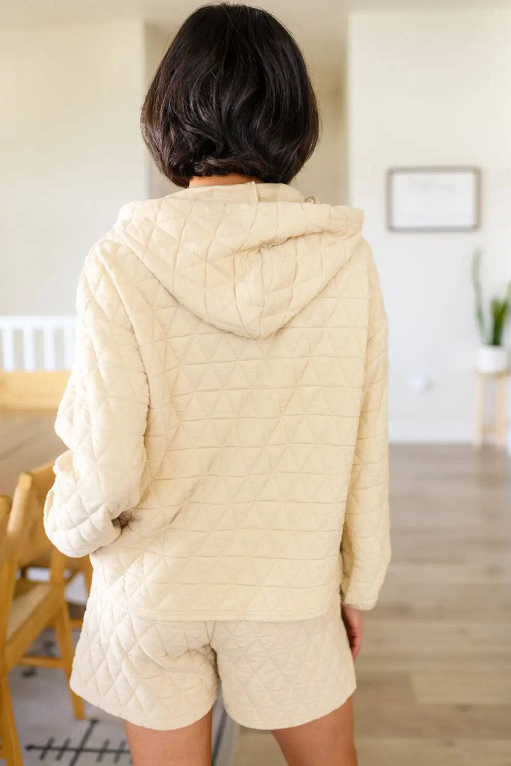 Cozy Beige Quilted Hoodie Shorts Set