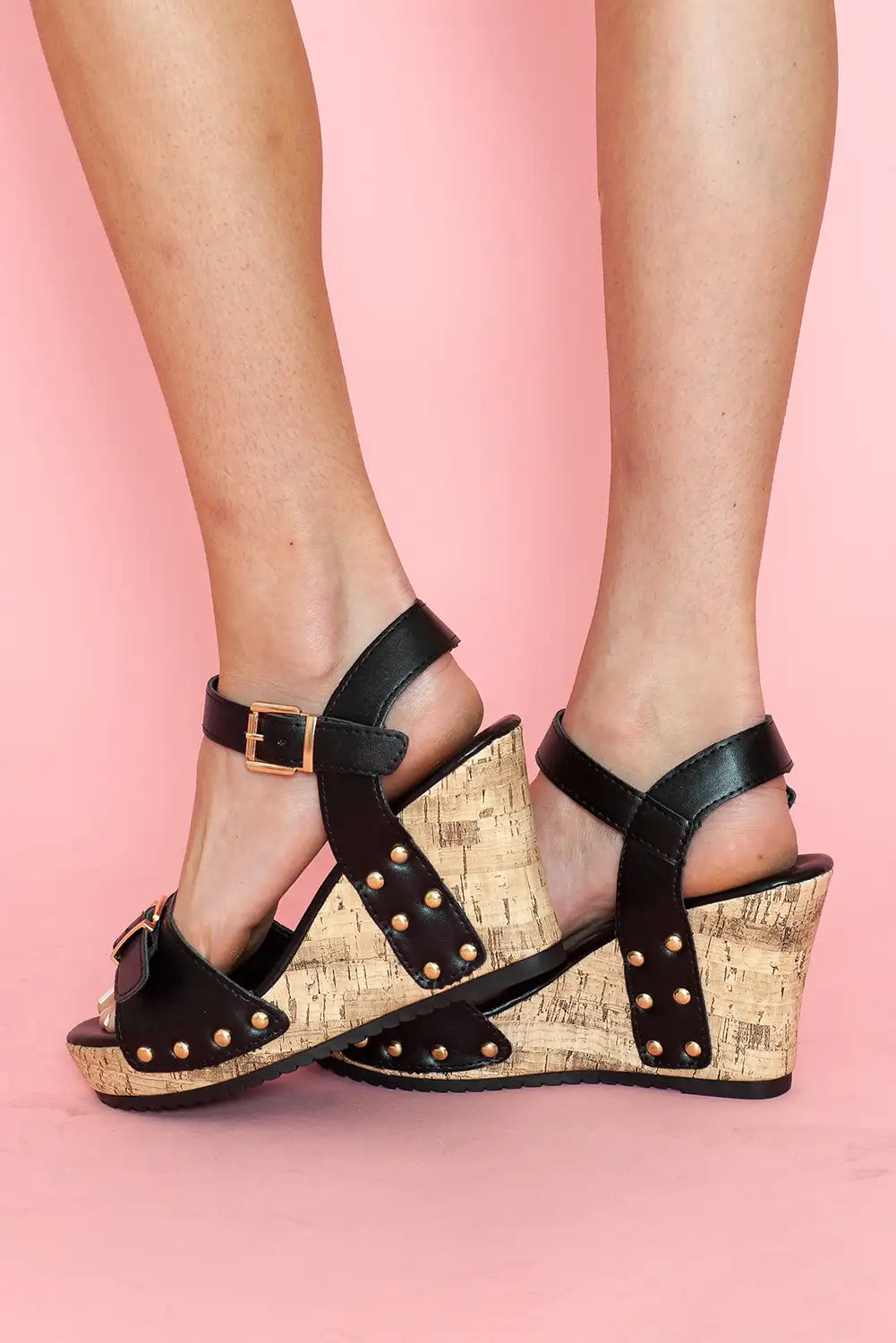 Stylish Black Rivet Wedge Sandals